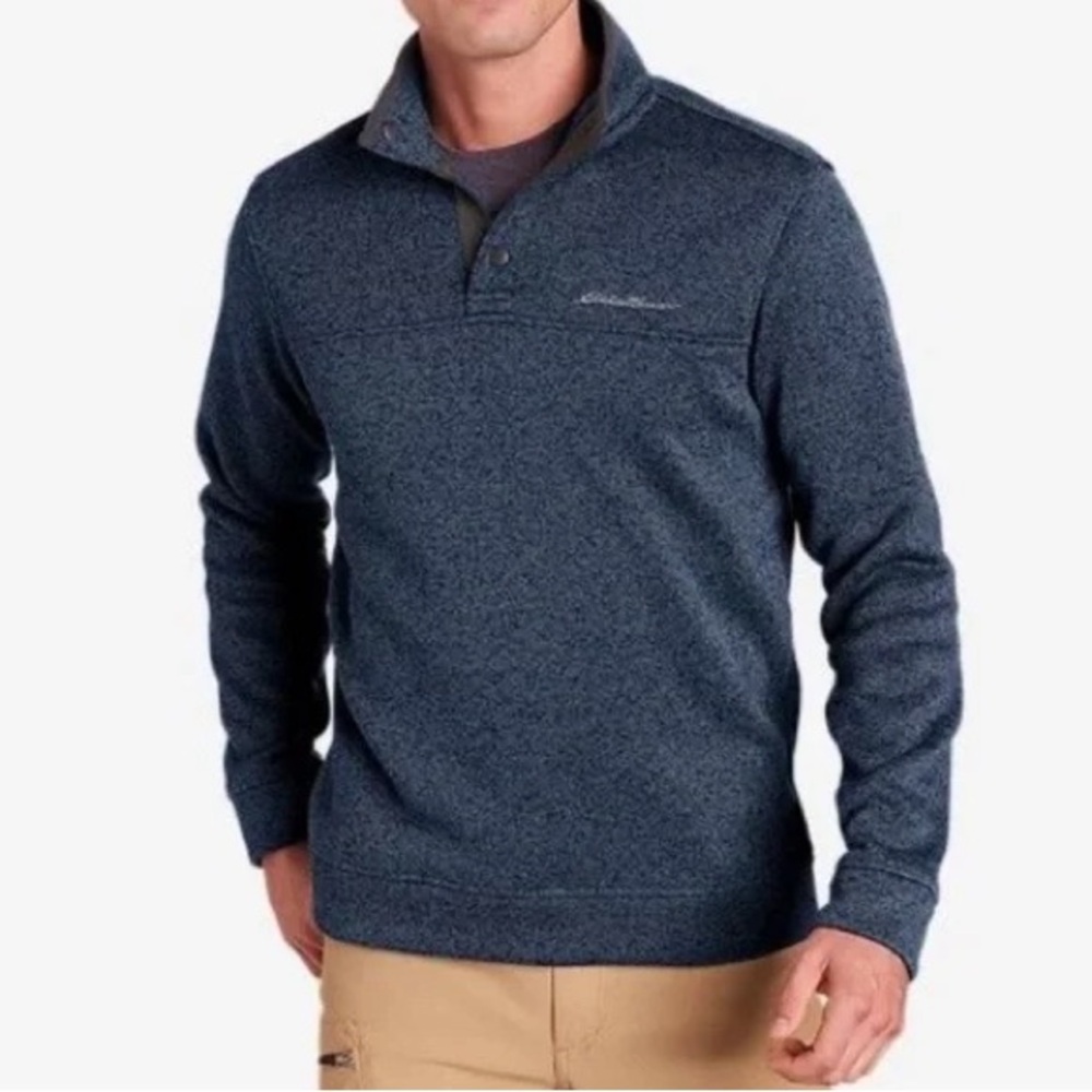 Eddie Bauer Radiator Fleece Snap-Front Pullover Snap in Navy Heather Size XL